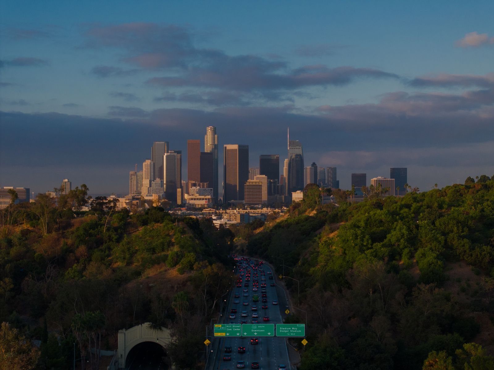 Downtown Los Angeles skyline and freeway