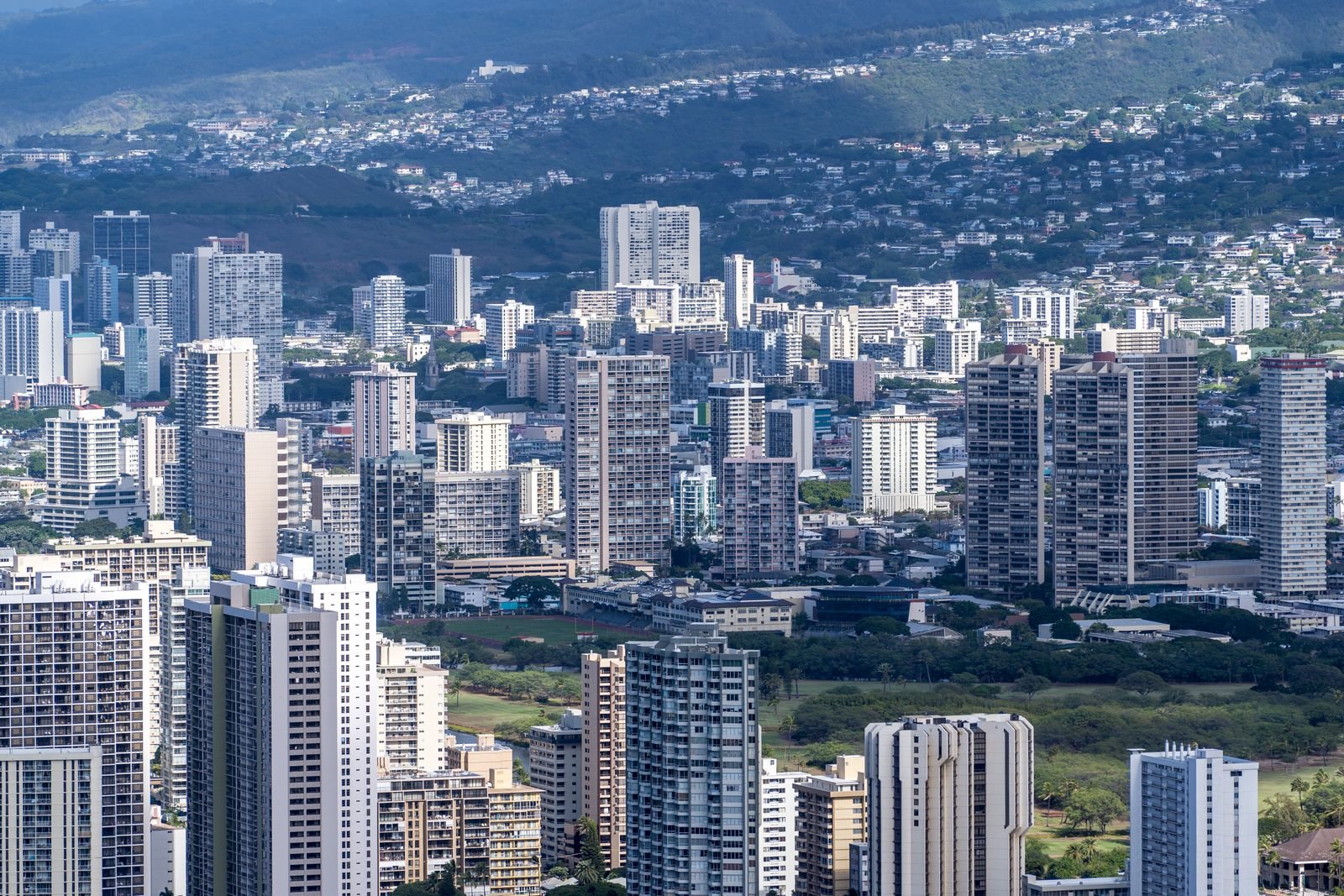 Honolulu skyline and mountain backdrop